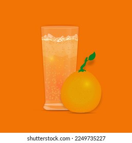 Fresh orange juice with fruit in glass, and fresh orange juice.
