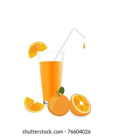Fresh Orange juice and fruit, isolated on white background