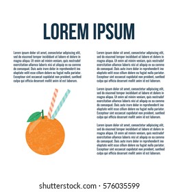 Fresh orange juice. Fruit smoothie. Healthy life concept.  Organic raw shake. Vector illustration place for your text.