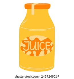Fresh orange juice in glass jar. Fruit drink, summer lemonade in bottle. Citrus fruity flavored refreshing beverage. Healthy natural refreshment. Flat vector illustration isolated