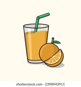 Fresh orange juice in the glass. Modern vector illustration design