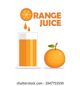  fresh orange juice in a glass. Orange slice, vector illustration