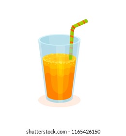 Fresh orange juice in a glass vector Illustration on a white background