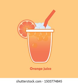 Fresh orange juice in a glass. orange juice vector illustration. summer drink. fruit vitamins. orange background