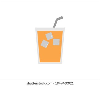 fresh orange juice icon , orange juice in glass with straw , vector , illustrator.