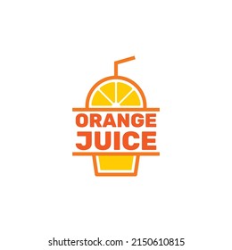 Frische Orangensaft Logo Vorlage Design Vektor. Einfache Illustration eines Plastikgetränkeschüssels mit Stroh. Firmenlogo für Zitronensaft, Zitrusfrüchte, Smoothies oder Limonade.