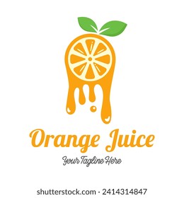 Frische Orangensaft Logo Vorlage Design Vektor. Firmenlogo für Zitronensaft, Zitrusfrüchte, Smoothies oder Limonade.