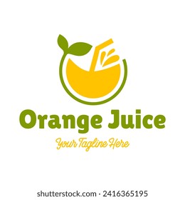 Vector de diseño de la plantilla del logo del jugo de naranja fresco. Logotipo comercial para jugo de limón, cítricos exprimidos, suavizantes o limonada.