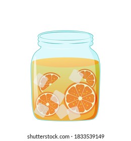 Fresh orange juice in mason jar, glass mug. Stock vector illustration.