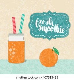 Fresh orange juice or smoothie made in flat style. Healthy life concept. Organic raw shake. Vector