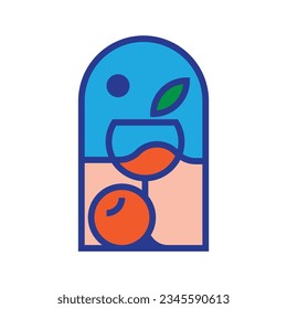 fresh orange juice in window frame logo vector