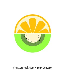 fresh orange and kiwi fruits, vector icon on white background