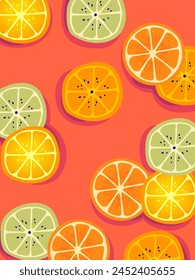 Fresh orange, lemon, tangerine, mandarin fruits vector background illustration.
