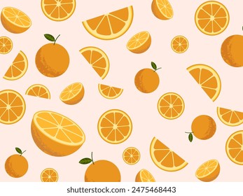 Fresh orange, lemon, tangerine, mandarin fruits pattern vector background illustration design.