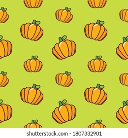 ilustración vectorial de calabaza naranja fresca repetir estilo de dibujos animados sin fisuras. Estupendo para el embalaje de tela