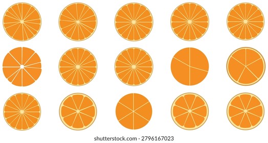 Fresh Orange Slice Collection Illustration Featuring Citrus Fruit Segments Healthy Nutrition Juice Ingredients and Natural Food Design Elements