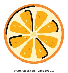 Fresh orange slice in doodle simple style. Hand drawn orange fruit. Healthy citrus
