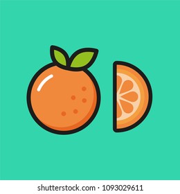 fresh orange with slice, flat design 