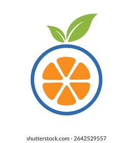 Fresh orange slice with green leaves logo design