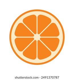 Fresh orange slice isolated on a white background, Vector illustration. Ideal for decorative poster, emblem natural product, farmers market. Perfect for packaging cosmetics, healthy food concept.