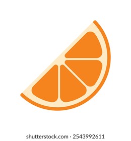 Fresh orange slice isolated on a white background, Vector illustration. Ideal for decorative poster, emblem natural product, farmers market. Perfect for packaging cosmetics, healthy food concept.