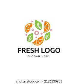 Fresh Orange Slice Logo and leaves, can be used for fruit shops