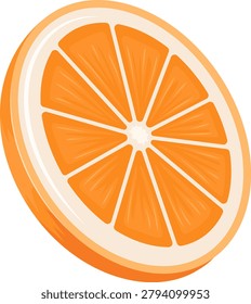Fresh orange slice showing detailed citrus segments in a clean vector style. Isolated fruit illustration suitable for food packaging, beverage branding and recipe design.