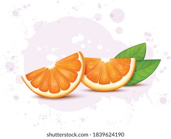 frisch orangefarbene Scheiben, Vektorgrafik mit grünen Blättern