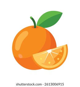Fresh orange vector with a slice and white background 