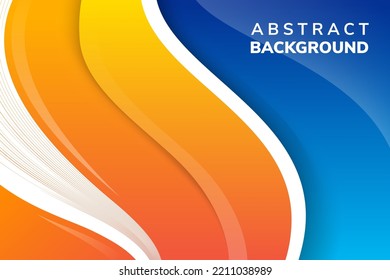 Fresh Orange Yellow Blue Background Banner. Wave Curve With Line Blending Gradient Colos Element.abstract Modern Vector Horizontal Layout With Space For Text. Professional Business Design Template