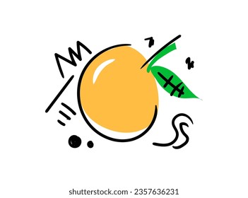 Fresh oranges, art labels, prints on t-shirts, nursery wallpaper, fruit backgrounds. Slices of orange doodle style cheerful background.