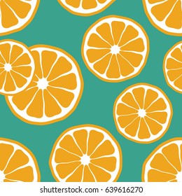 Fresh oranges background, hand drawn icons. Colorful wallpaper vector. Seamless pattern with citrus fruits collection. Decorative illustration, good for printing