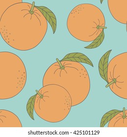 Fresh oranges hand drawn background. Doodle wallpaper vector. Colorful seamless pattern fruits