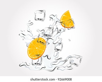 Fresh oranges in water splash