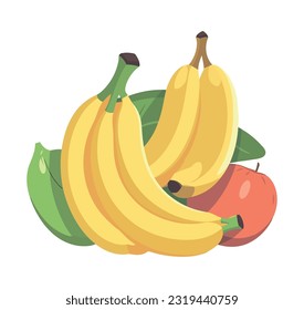 Fresh organic banana and apple, ripe fruits icon isolated