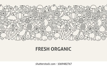 Fresh Organic Banner Concept. Vector Illustration of Line Web Design.
