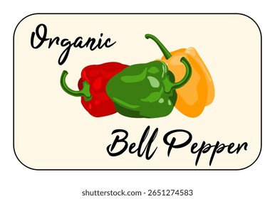Fresh Organic Bell Peppers Shop Tag. Natural Food Concept. Ideal for food packaging, farm product promotion, and organic food concepts. Perfect for eco-friendly labels.