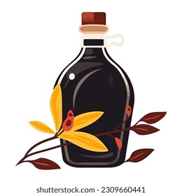 Fresh organic bottle with leaf label icon isolated