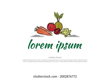 Fresh Organic Carrot Broccoli Bit Tomato Vegetable Logo Design Vector