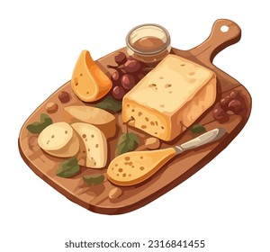 Fresh organic cheese on wooden plate icon isolated