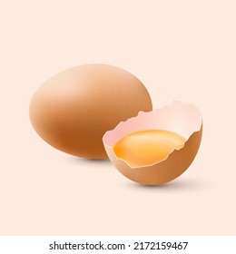 Fresh Organic Chicken Eggs. Raw Brown Chicken Eggs with Yolk