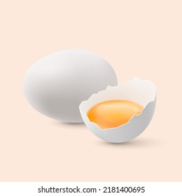 Fresh Organic Chicken Eggs. Raw White Chicken Eggs with Yolk