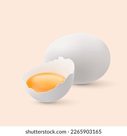 Fresh Organic Chicken Eggs. Raw White Eggs with Yolk in the Shell