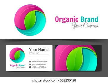 Fresh Organic Corporate Logo and business card sign template. Creative design with colorful logotype visual identity composition made of multicolored element. Vector illustration.