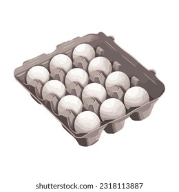 Fresh organic eggs in cardboard packaging tray icon isolated
