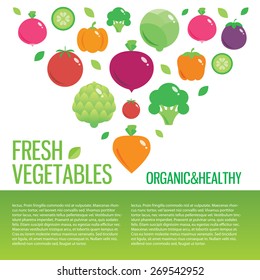 Fresh organic food, healthy eating vector background with place for text. Vector modern illustration, stylish design element