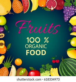 Fresh organic food, healthy eating . Vegetarian food and organic farming designor background organic natural realistic fruits.