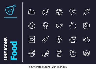 Fresh and organic food icons set vector illustration. Assortment for breakfast, lunch and dinner line icon. Nutrition, delicious concept