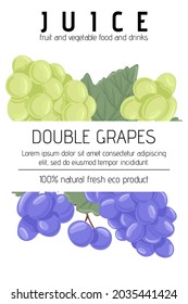 Fresh organic fruit and berries juice label design. White and red grape beverage vector hand drawn illustration. Natural tasty product banner design. Tasty and juicy fruits poster concept.