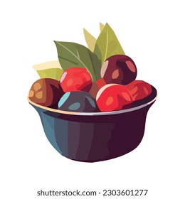 Fresh organic fruit bowl over white